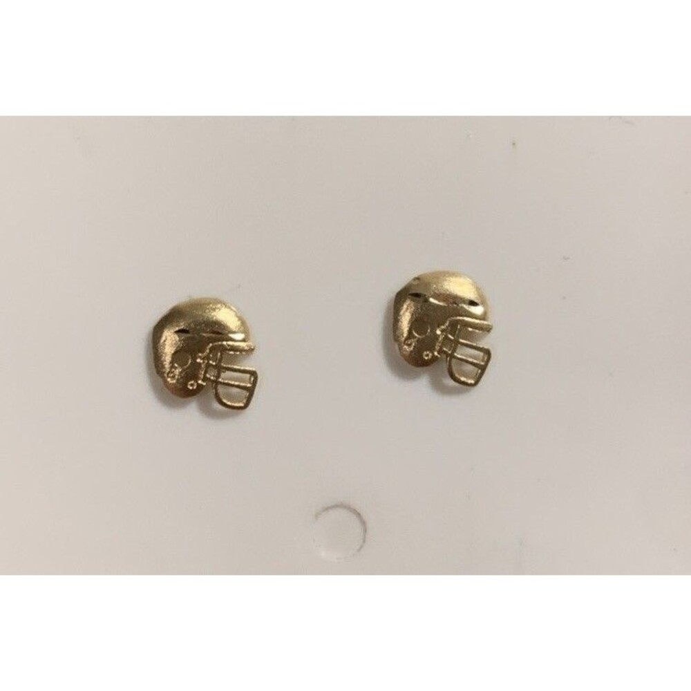 Vintage 14K Yellow Gold Football Helmet Earrings Brushed Polished Stud